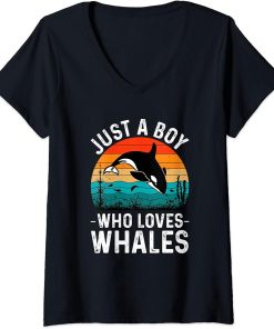 Womens women men apparel: Funny animals vintage whale orca design V-Neck T-Shirt