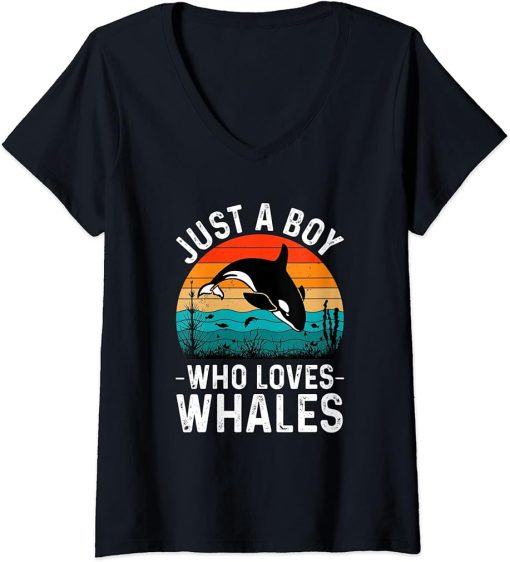 Womens women men apparel: Funny animals vintage whale orca design V-Neck T-Shirt