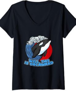 Womens Funny Pun Orca Whale Graphic Well, This Is Orcaward V-Neck T-Shirt