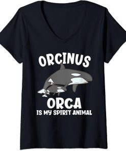 Womens Orcinus Orca Is Ma Spirit Animal Funny Orca V-Neck T-Shirt