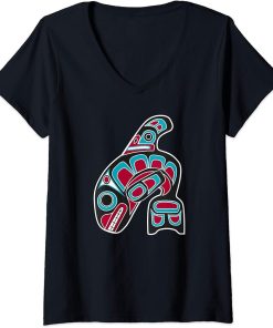 Womens Orca Whale Alaska Haida Tribal Art - Native American Totem V-Neck T-Shirt