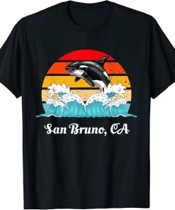 Vintage San Bruno CA Distressed Orca Killer Whale Art T-Shirt