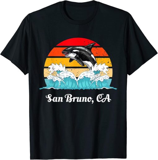 Vintage San Bruno CA Distressed Orca Killer Whale Art T-Shirt