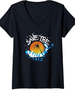 Womens Save The Whales Orca And Killer Whale V-Neck T-Shirt